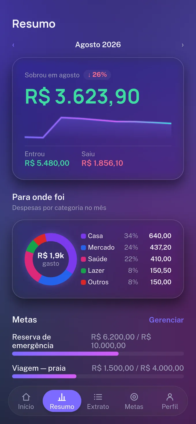 Resumo: para onde foi o dinheiro no período.